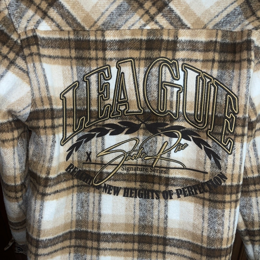 Smoke Rise Men's Vegan Leather Collar Plaid Shacket Shirt XL Maple League - Picture 9 of 15